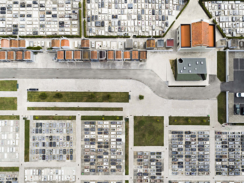 m2.senos camouflages geometric and abstract restrooms for a cemetery in portugal