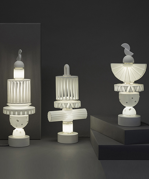 ying chang's uniquely-shaped lamp series stack up using fitted magnetic connectors