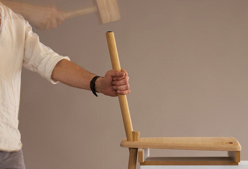 chen zalkind creates a series of wooden furniture using pressure as a bonding method