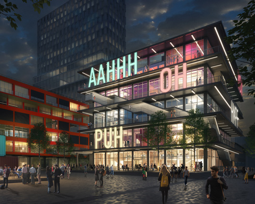 façade of MVRDV's WERK12 complex in munich will feature 5-meter-tall exclamations