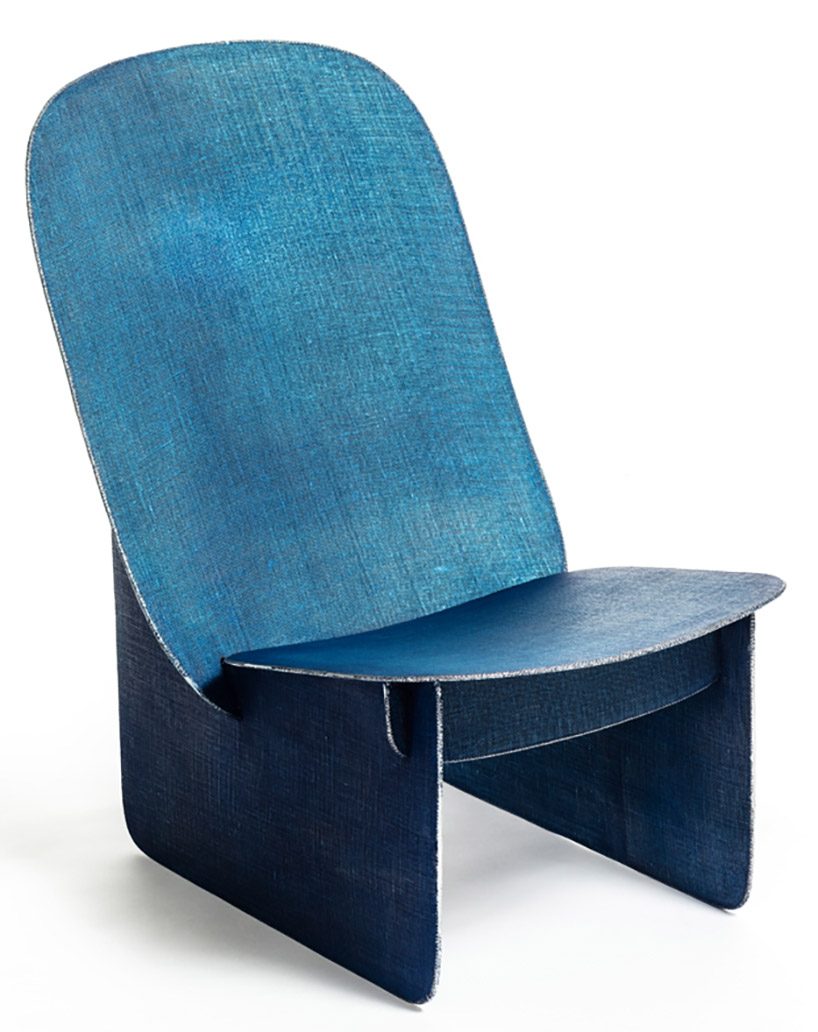 the tiss tiss chair uses a welding technique that evokes the appearance of textured denim