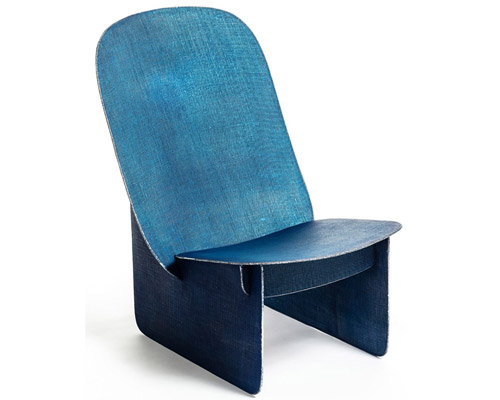 the tiss tiss chair uses a welding technique that evokes the appearance of textured denim