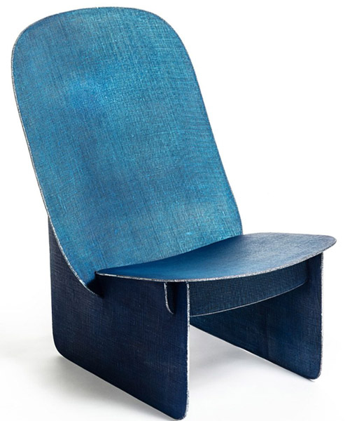 the tiss tiss chair uses a welding technique that evokes the appearance of textured denim
