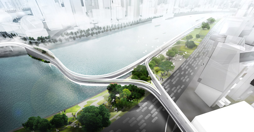 bmw vision e³ way elevated road cycleway e bikes ai designboom