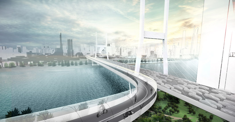 bmw vision e³ way elevated road cycleway e bikes ai designboom