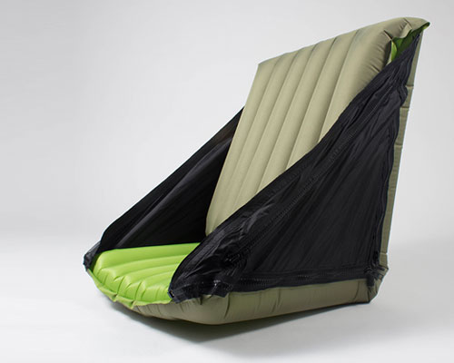 'pac back trio' combines a sleeping pad, pillow + chair for efficient campers