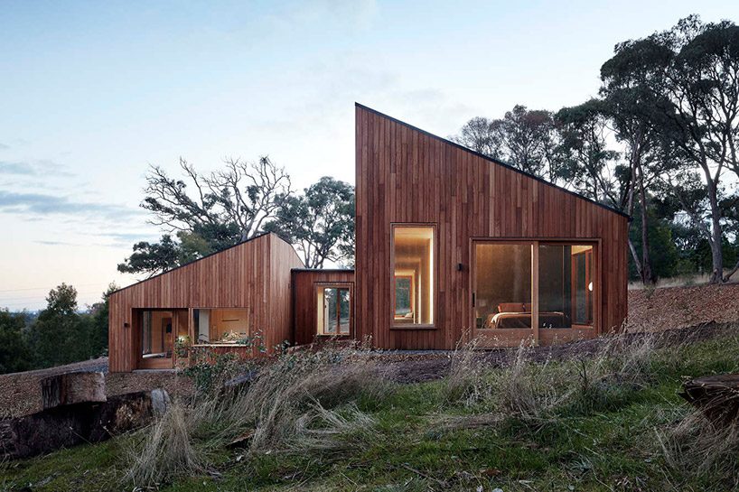 moloney architects' two halves house features two equally-sized timber pavilions