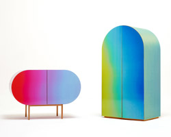 color-changing furniture by orijeen uses lenticular technology to create gradient surfaces