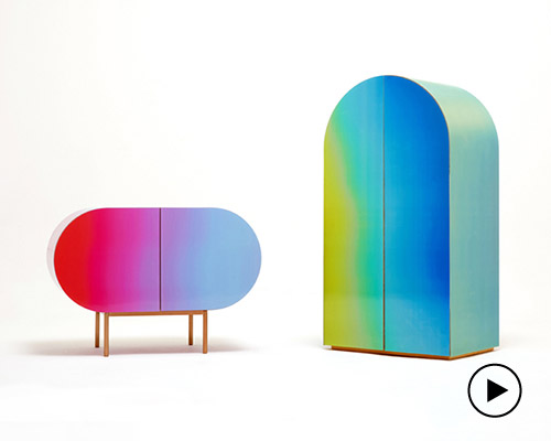 color-changing furniture by orijeen uses lenticular technology to create gradient surfaces