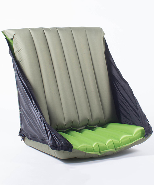 'pac back trio' combines a sleeping pad, pillow + chair for efficient campers