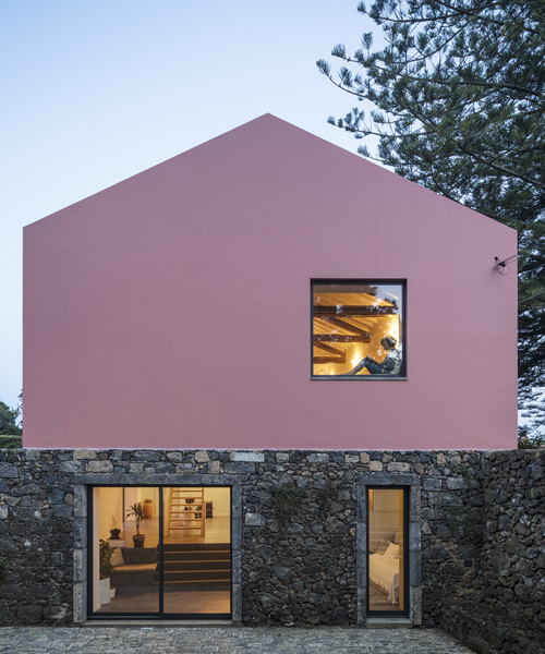 mezzo atelier converts historic stable into a contemporary pink house in the azores