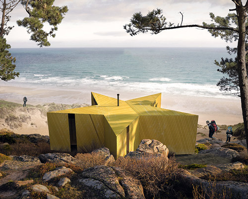 seastar shaped trekking cabin on the baltic coast proposed by studio prescription