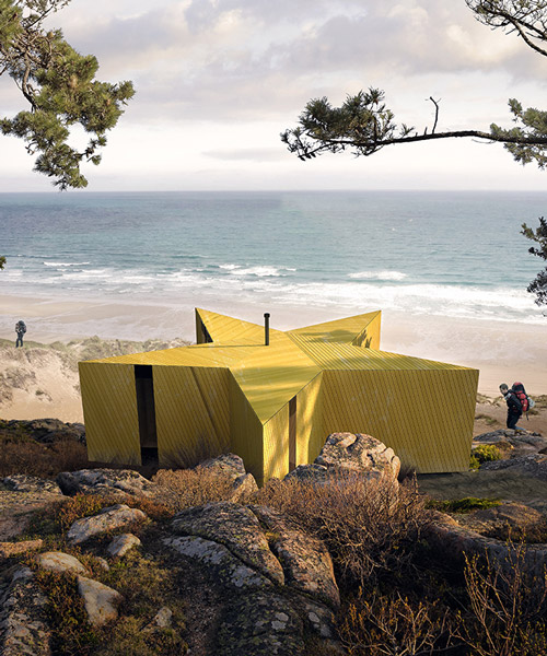 seastar shaped trekking cabin on the baltic coast proposed by studio prescription