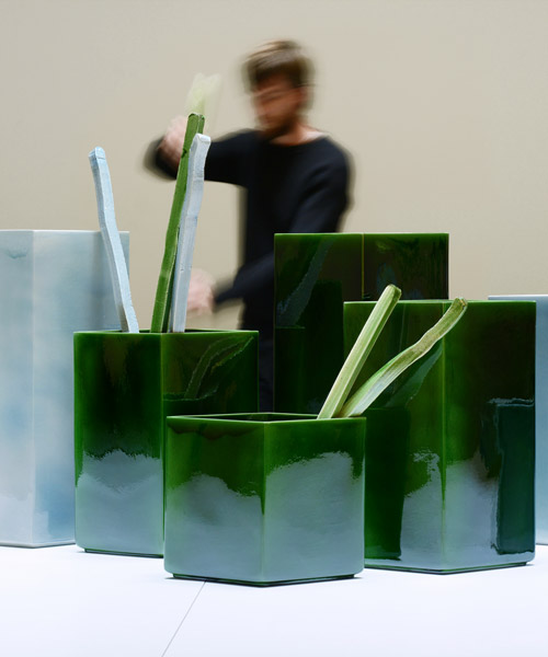 ronan & erwan bouroullec capture 'sfumato effect' in 'losanges' enameled ceramic vases