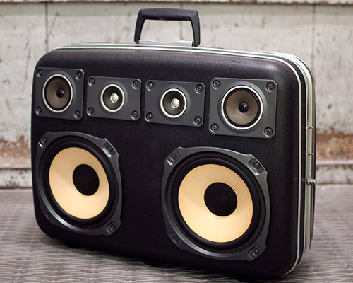 vintage travellers suitcase turned bounceybox by spanish artist ángel muñoz
