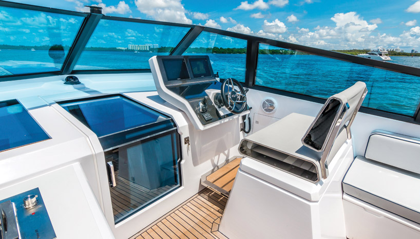 stylish EVO 43 HT yacht expands with transformable 25 sqm beach deck