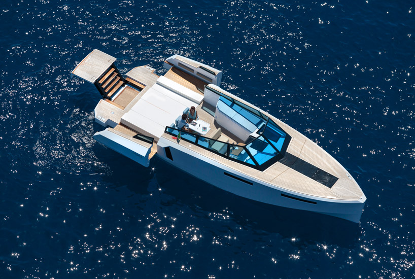 stylish EVO 43 HT yacht expands with transformable 25 sqm beach deck