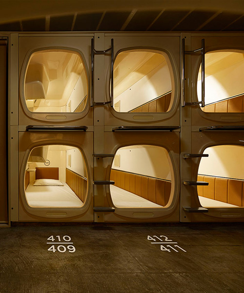 schemata architects ℃ capsule hotel combines micro-living with a unique sauna experience