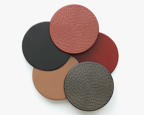 jungmo yang's tableware series uses lasers on lacquered metal to create golden details