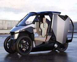 peugeot develops an electric three-wheeled PHEV tilting scooter
