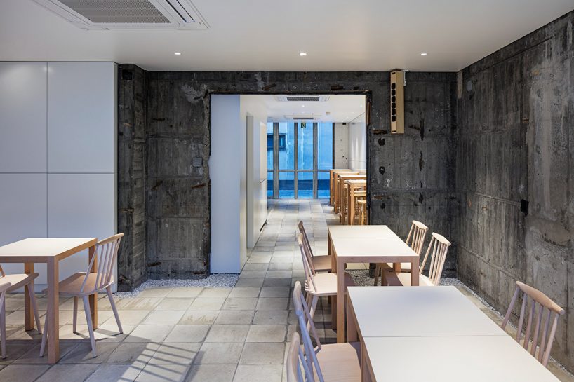 blue bottle coffee cafe by schemata architects mediates between its building and the city