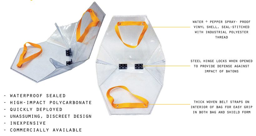 studio steady's duel-purpose shield satchel can be used for self-defence