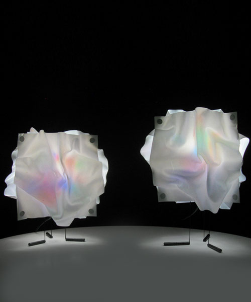 taeg nishimoto's series of randomly creased blurred lamps surprises you with its subtle colors
