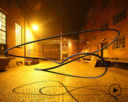 the new floating line installation by vincent leroy in the art kinetic gallery denise rené in paris