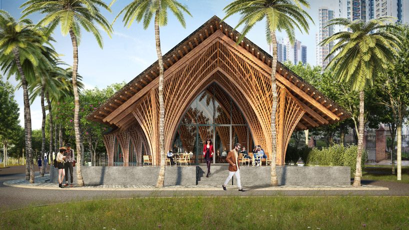 VTN architects' intricately arched restaurant in xiamen uses locally-sourced bamboo