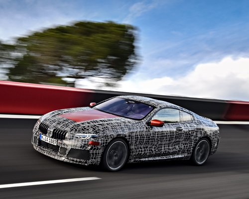 BMW tests the new 8 series coupe's vehicle dynamics on the racetrack in italy