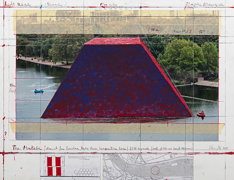 christo begins work on 20 meter-tall floating 'mastaba' in london