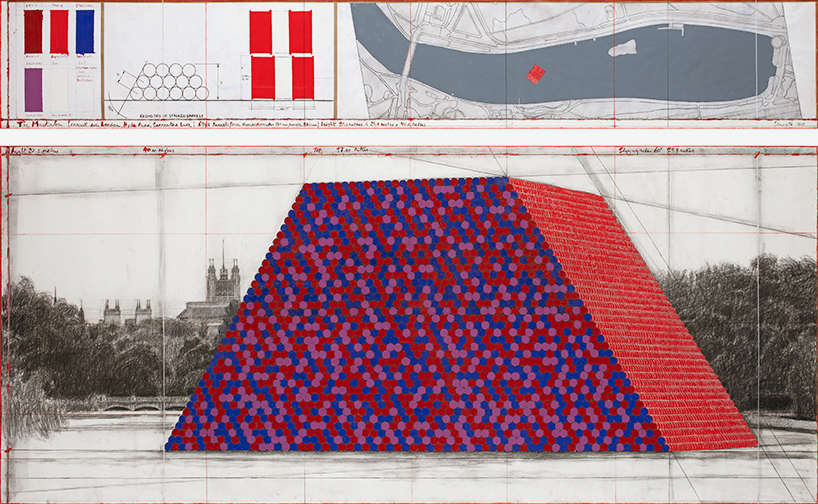 christo begins work on 20 meter-tall floating 'mastaba' in london