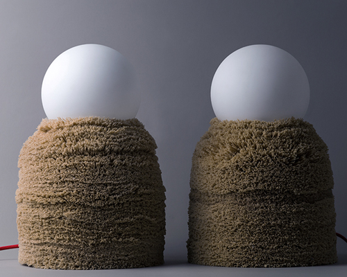 cristian mohaded continues robust ninho collection with coat-furred lamp and tables