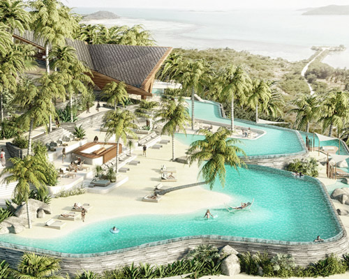 divercity architects integrates a huge pool into a hotel set into the hills of thailand