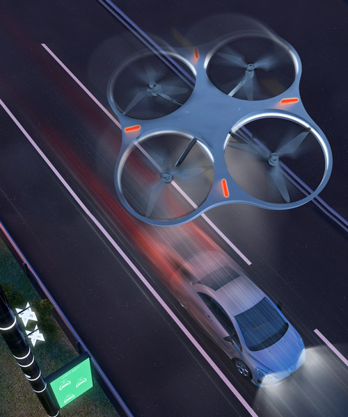 flying poles direct the drone highway + driverless car system of the future