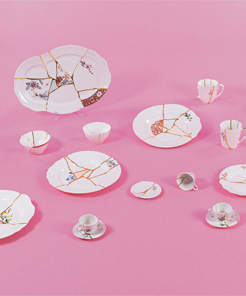 marcantonio's kintsugi collection joins broken porcelain with 24-carat gold veins