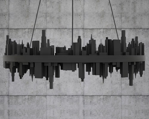 stelios mousarris bends city skylines into circular pendant lights