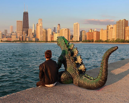 the artist who never travels without his dinosaur