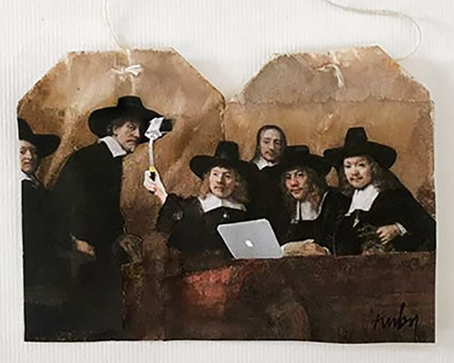 rembrandts hold selfie sticks, on ruby silvious' tea bags