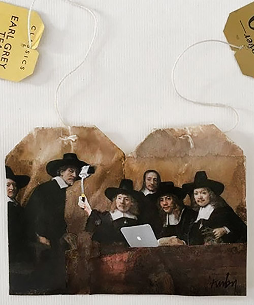 rembrandts hold selfie sticks, on ruby silvious' tea bags