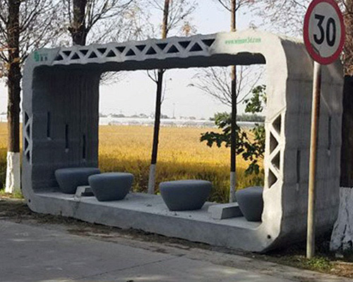 3D printed bus shelter offers a canopy of recycled materials in china