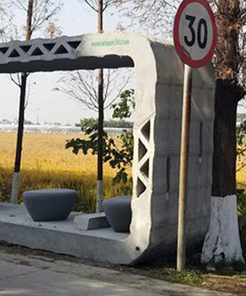 3D printed bus shelter offers a canopy of recycled materials in china