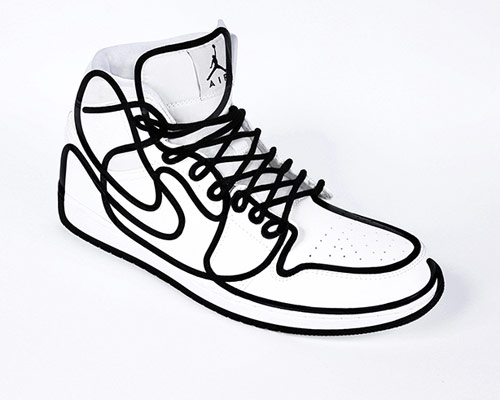 DFT's anamorphic illustration transforms NIKE air jordan into surreal accessory