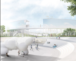 A+U lab's korean memorial includes skywalk which invites visitors for a leisurely walk
