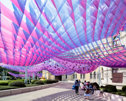 all(zone)'s 'marmalade sky' pavilion provides shade for festivalgoers in thailand