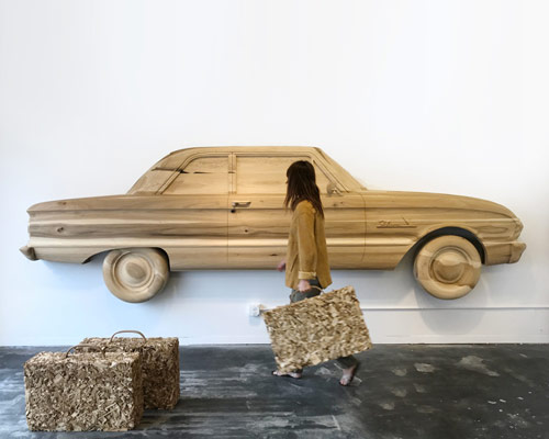 lifesize wooden car painstakingly crafted by artist pontus willfors