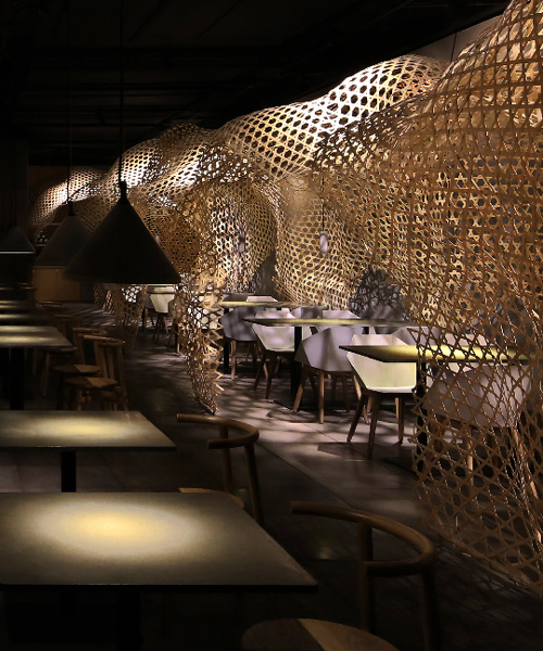 restaurant in china by infinity nide features traditional handmade bamboo weaving