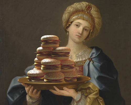 the burger friday: the canvas project combines classic paintings and piles of burgers