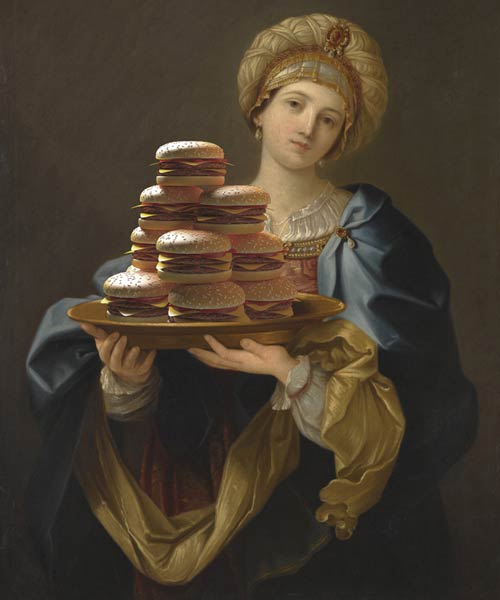 the burger friday: the canvas project combines classic paintings and piles of burgers