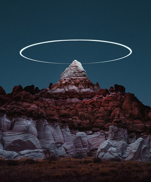 drone light paths above mountains captured in long exposure photography
